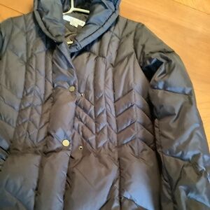 Larry Levine CarCoat Length Puffer hooded Coat. Dark Grey sz M